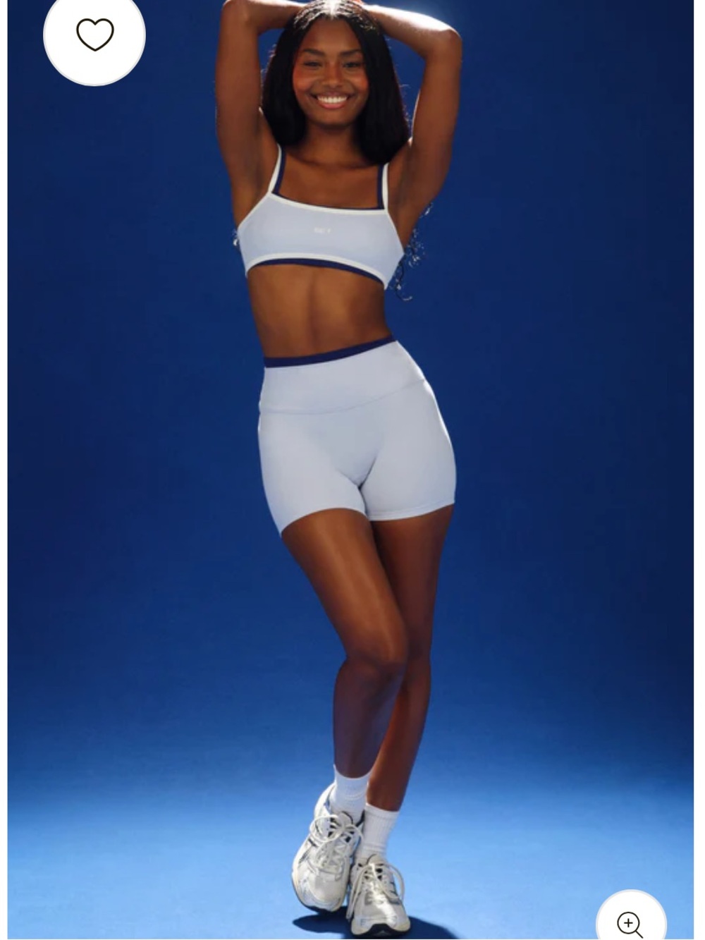 NWT SET Active High-Waist Pale Blue Performance Shorts with Navy Waistband - Picture 4 of 4